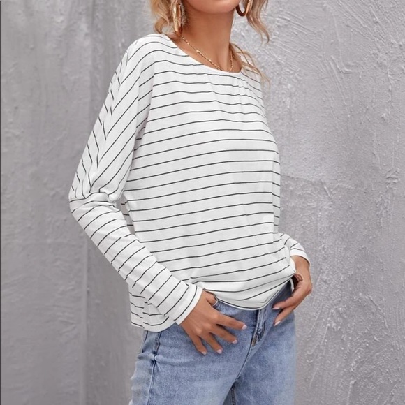 Boho striped drop shoulder long sleeve top - Picture 15 of 15